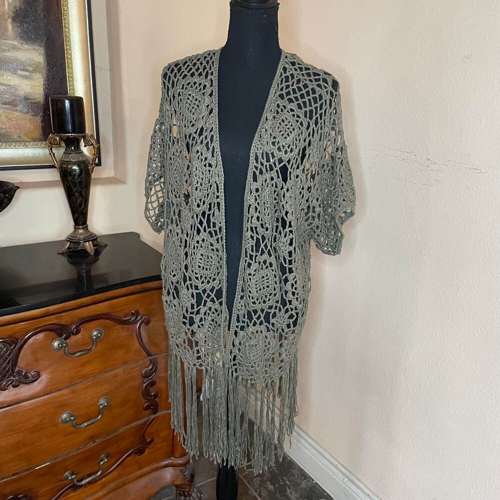 Y2K Boho Olive Green Crochet Cardigan